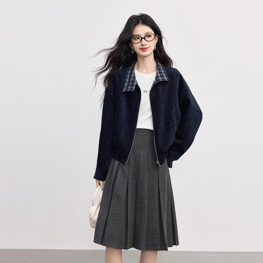 【10/1新品】熙世界正反两穿花苞棒球服夹克女2025秋冬新款复古撞色格纹短外套 商品图4