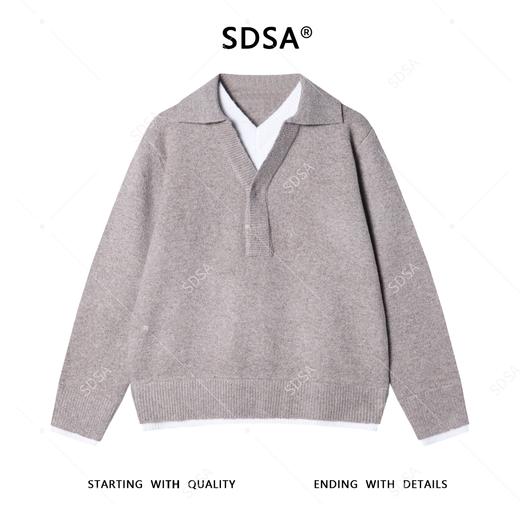 9936SDSA男士秋冬新款痞帅男装韩版撞色翻领净版假两件毛衣宽松百搭 商品图1