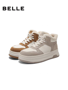 BF楼百丽高帮加绒板鞋子女2025新款面包棉鞋厚底增高休闲板鞋E6T1DDD5