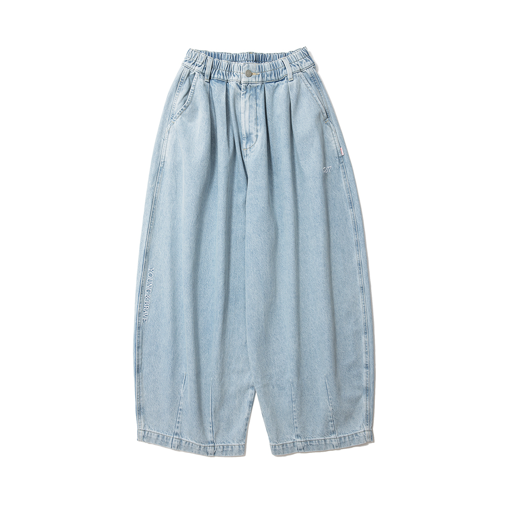 U17 绣花洗水牛仔气球裤 浅蓝色