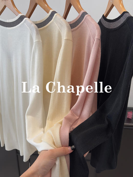 专柜实拍【绵羊毛/高质感】拉夏贝尔/La Chapelle设计感抽绳系带针织衫女秋季新款撞色V领长袖上衣 商品图2