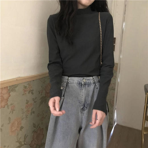 【买一送一】秋季韩版长袖T恤女新款显瘦半高领打底衫学生简约纯色内搭上衣服 商品图8