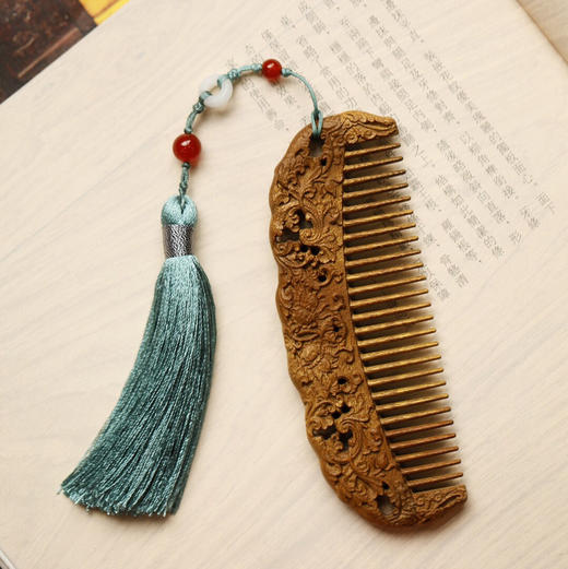 【青山特惠】精品 金丝楠【西番莲纹】木梳   s11 商品图5