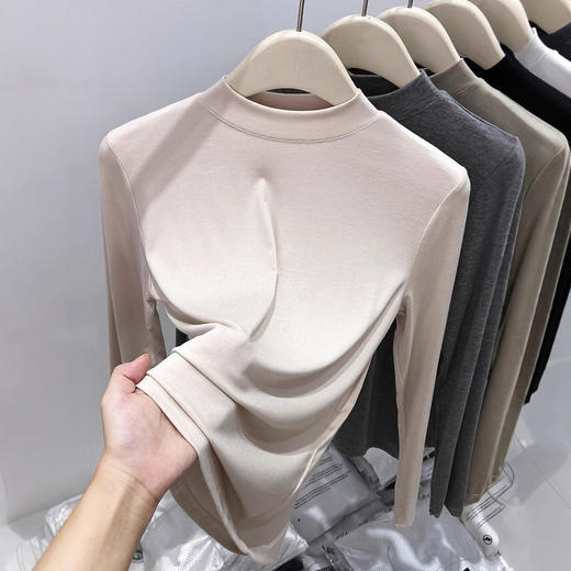 【买一送一】黑色莫代尔半高领打底衫女2024新款春秋冬内搭长袖中领修身上衣 商品图2