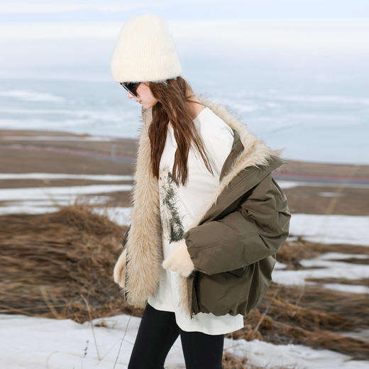 【90白鹅绒】三彩独醒2025冬季新款防水鹅绒服毛绒拼接羽绒服F 商品图2