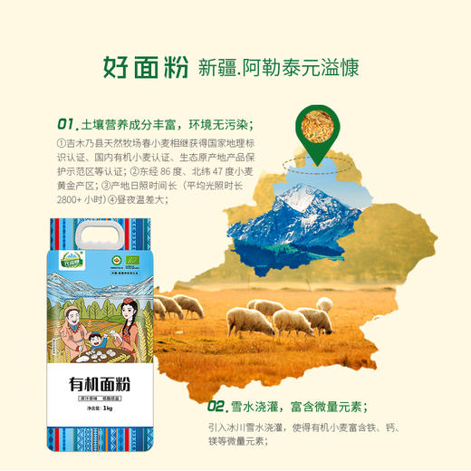 元溢慷·新疆阿勒泰有机面粉1kg*2袋  中国·欧盟有机双认证面粉 商品图2