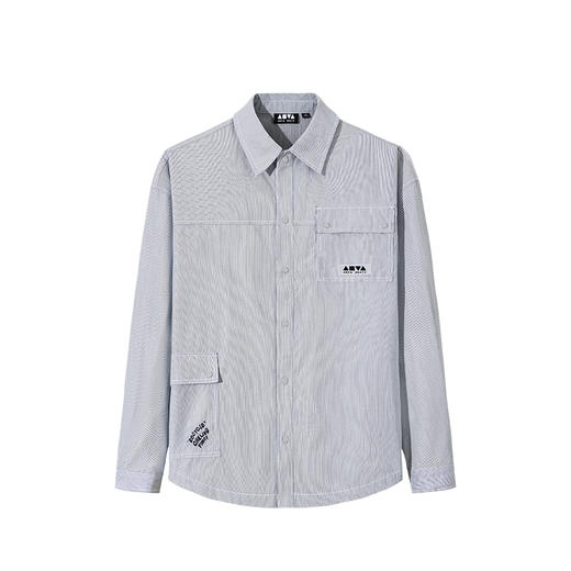 安踏潮流高街竖条纹长袖衬衫男女同款秋季宽松衬衣外套172538109 商品图0