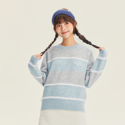 笛莎Deesha青少年女童毛衣2025冬季女童条纹圆领套头毛衣 商品图1