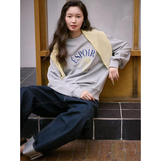 Even Vintage | 棉混纺 松弛肌理感字母logo刺绣印花圆领套头卫衣 商品图3