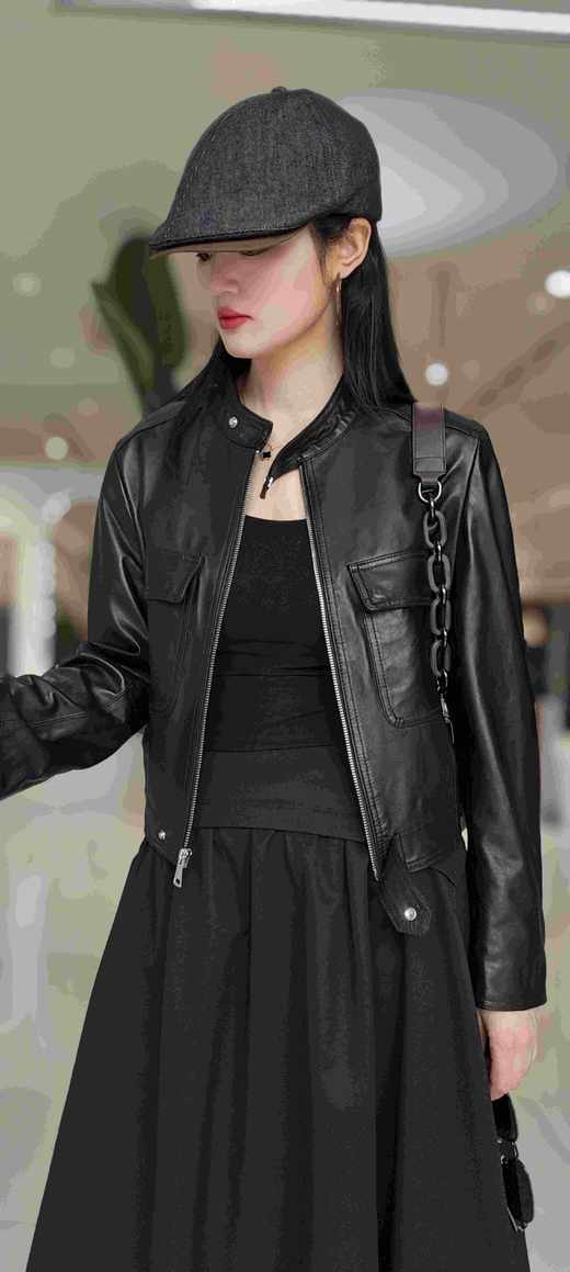 582595羊皮立领拉链夹克 商品图2