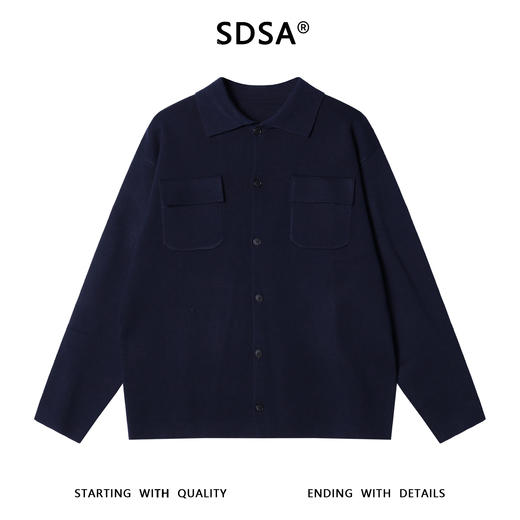 9989SDSA男士秋冬新款痞帅男装老钱风翻领毛衣纯色贴袋设计百搭针织衫 商品图1