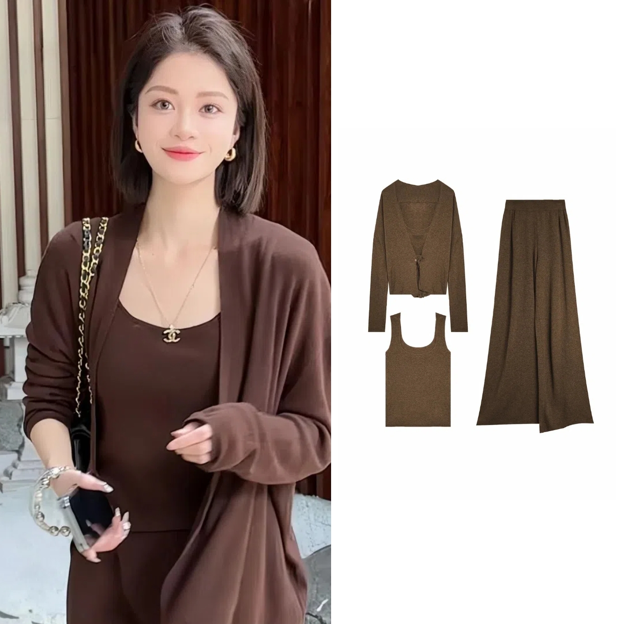 N°28 春秋款休闲时尚绵羊毛开衫长裤套装9A35Z501-12.14直播