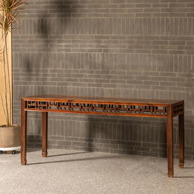 清中期	红木打洼俯仰山棂格四面平条桌