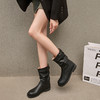 西遇复古中筒骑士靴女新款秋季英伦风圆头褶皱堆堆靴黑色短靴D0047434 商品缩略图2