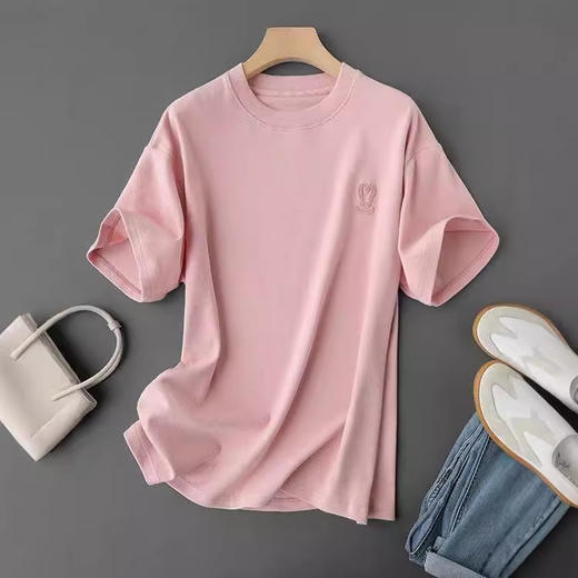 【断码清仓 无退换】给肌肤做spa！软糯长绒棉~兔子牙刷绣圆领宽松版纯棉短袖T恤女春！ 商品图1