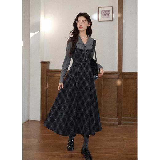 鹿向南「可爱波比」法式温柔长袖连衣裙女早秋小众设计感收腰长裙 商品图2