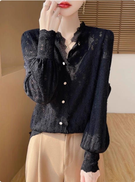 秋冬季【新款半高领针织衫】木耳边镂空钩花设计感 打底衫内搭上衣女 商品图2