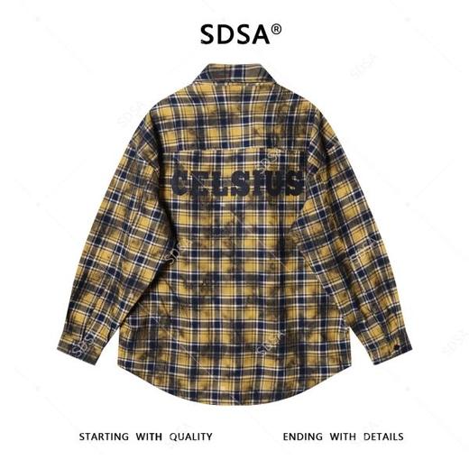 25002SDSA男士秋冬新款痞帅男装韩版扎染撞色格纹格子纽扣翻领长袖衬衫 商品图5