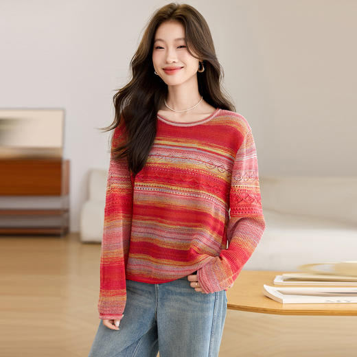 慵懒风宽松条纹提花毛衣女秋冬外穿2025新款高级感内搭针织打底衫 商品图0