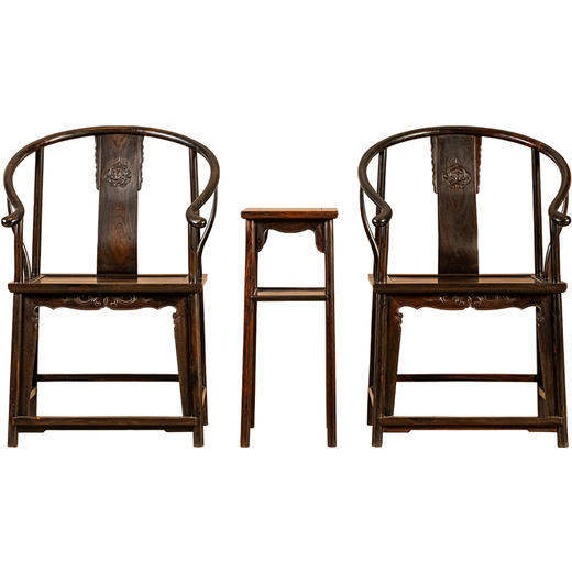 二十世纪	紫檀螭龙纹圈椅成套（两椅一几） 商品图5