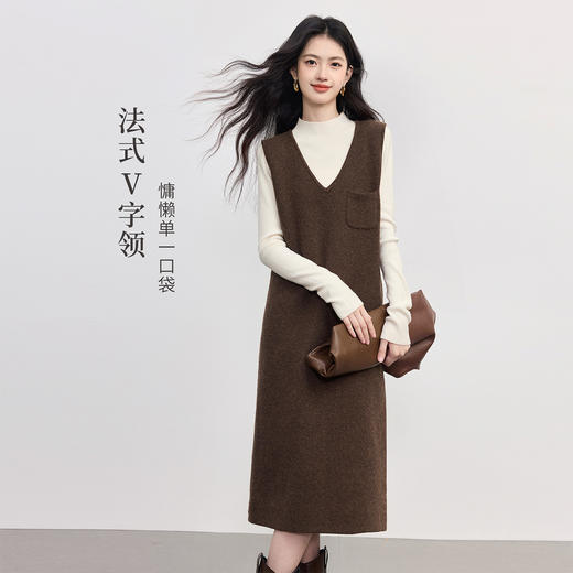 【10/1新品】熙世界法式V领针织背心裙女2025秋冬新款宽松慵懒羊毛无袖连衣裙 商品图1