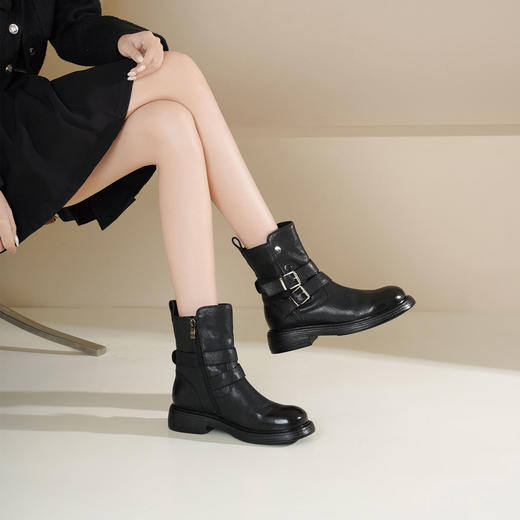 Westory2025年冬季低跟方头牛皮休闲中性风短靴S25DS85811 商品图1