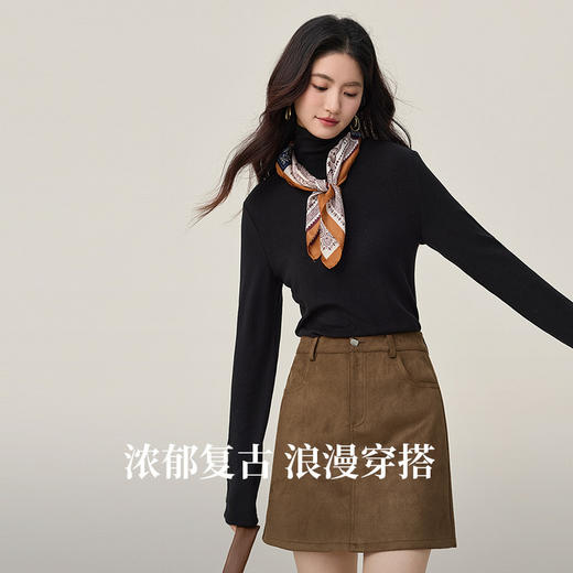 【10/1新品】熙世界复古咖色仿生麂皮绒半身裙女2025秋冬新款高腰显瘦a字短裙 商品图1