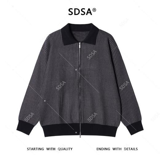 9935SDSA男士秋冬新款痞帅男装潮牌拼接撞色条纹翻领毛衣外套百搭时尚 商品图1