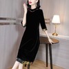 春秋新款2025贵夫人阔太太黑色金丝绒拼接连衣裙女 商品缩略图2