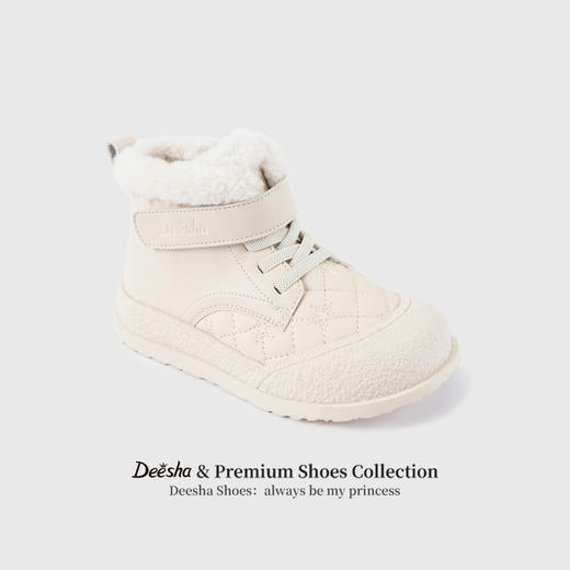 笛莎Deesha 女童童鞋2025冬季新款保暖加绒短筒皮靴 商品图1