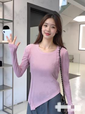 RM6363#下摆不规则羊毛莫代尔长袖T恤