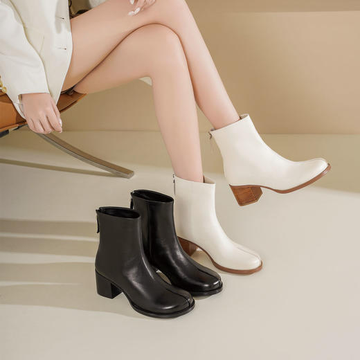 Westory2025年冬季中跟芒果头复古羊皮脏脏靴金典百搭短靴W25DS85461 商品图7