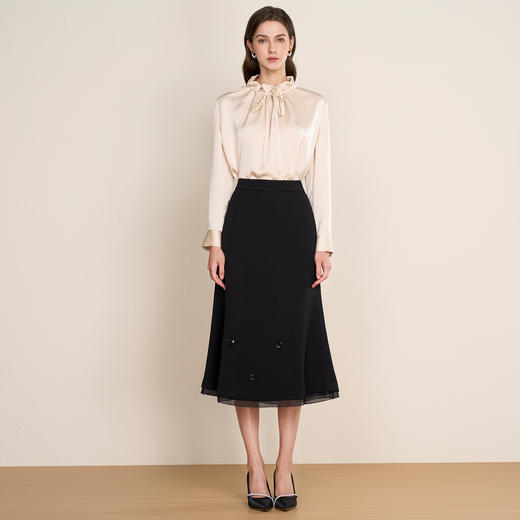 【紫色缎面衬衫】EITIE爱特爱气质抽绳木耳领直筒显瘦2025秋新款上衣C2513826 商品图6