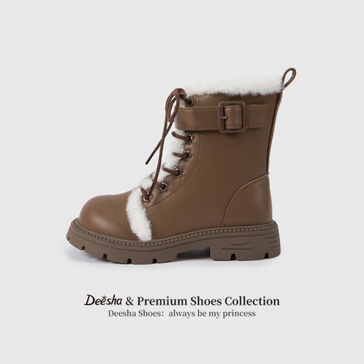 笛莎Deesha 女童童鞋2025冬季新款短筒加绒皮靴 商品图0