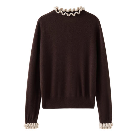 羊绒老钱风常规拼接纯色女士小香风针织上衣 商品图3