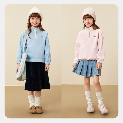 迷你巴拉女童儿童卫衣2025冬季新品保暖内里加绒下摆抽绳调节上衣 商品图2