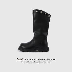 笛莎Deesha 女童童鞋2025冬季新款高筒皮靴