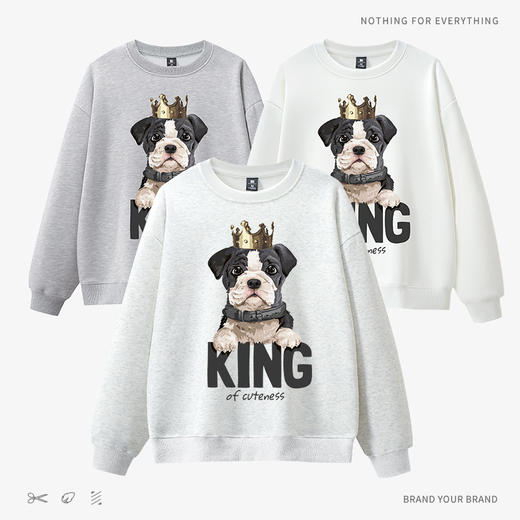 360g美式圆领重磅卫衣女秋冬新款休闲狗狗动物印花宽松大码上衣潮流圆领套头体恤衫 商品图3