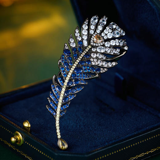 精致奢华铜镶锆石羽毛胸针，高档轻奢百搭宴会西装配饰胸花别针LY-M-344 商品图0