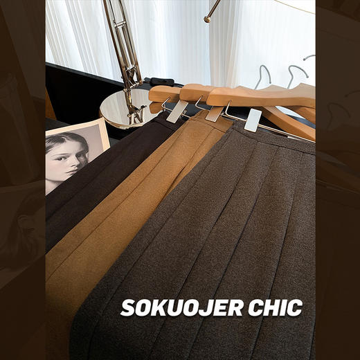 秋季新款半身裙中长款女秋冬款加厚高腰毛呢百褶裙显瘦韩版休闲裙子 商品图2