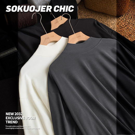 德绒打底衫男秋冬高领内搭磨毛大码宽松长袖t恤加厚保暖衣秋冬内搭百搭打底衫 商品图0