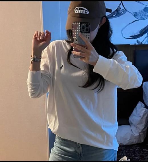 R.L拉夫** 小马刺绣 美单260克重磅纯色打底圆领长袖T恤 男女情侣款 商品图5