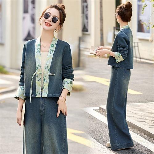 新中式超火感阔腿裤穿搭两件套GJC2517 商品图3