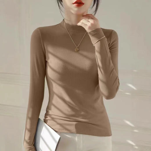 【买一送一】黑色莫代尔半高领打底衫女2024新款春秋冬内搭长袖中领修身上衣 商品图1