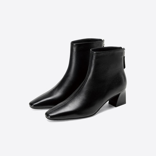 Westory2025年冬季小方头中跟光面羊皮简约百搭后拉链短靴S25DS85771 商品图0