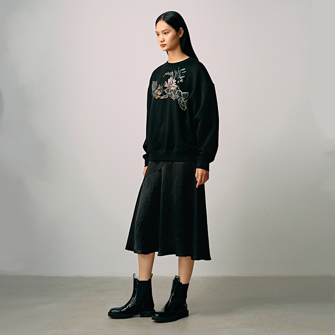 【JASON WU】秋冬新款圆领童话印花刺绣通勤上衣卫衣女