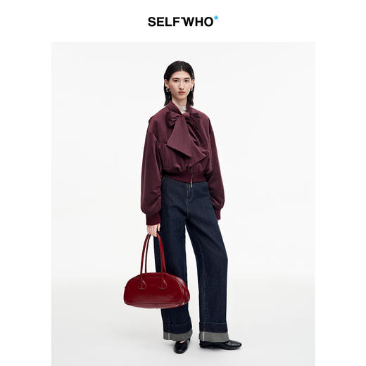 SELFWHO汉麻棉混纺复古撞色翻边弯刀牛仔裤女2025秋季新款九分裤 商品图2