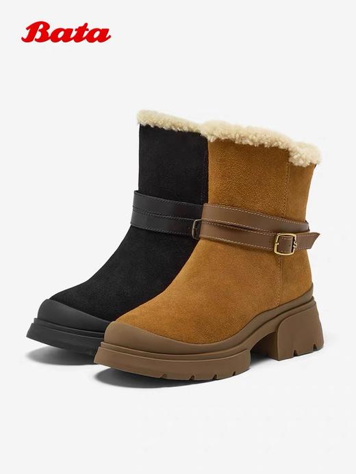 【云粉节】 【拔佳】BF楼Bata雪地靴女2025冬款牛剖皮保暖粗跟通勤百搭中靴UKI10DZ5       吊牌价1159活动价799 商品图3