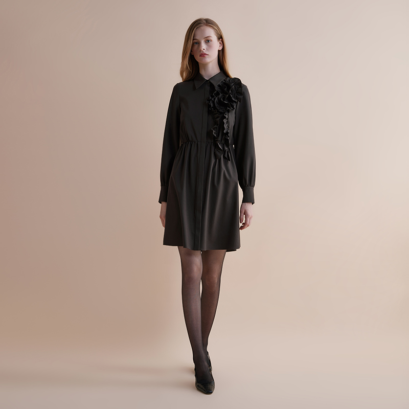 (盘花系列)【JASON WU】夏季新款3D立体花卉中长款羊毛裙子连衣裙