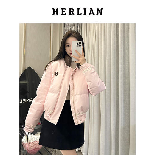 HERLIAN 冬季新品蕾丝边毛毛领羽绒服 短款外套女 商品图2